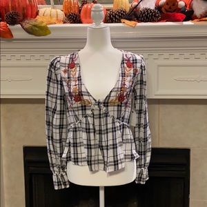 NWT Coco & Jaimeson Black and White Plaid Top